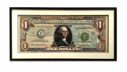 One US Dollar Collage Art with Black Frame