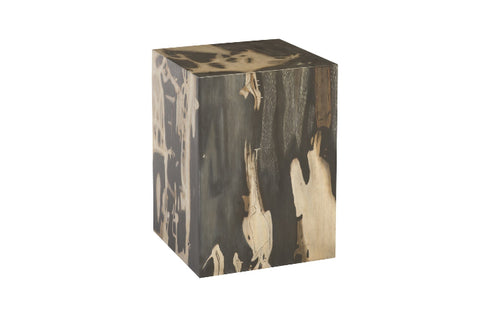 Patterned Square Cast Petrified Wood Stool
