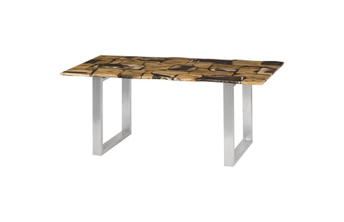 Petrified Wood Mosaic Dining Table Stainless Steel Legs