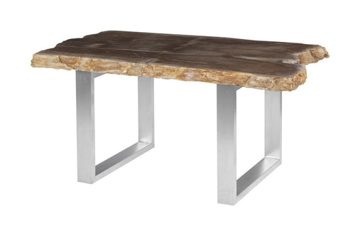 Petrified Wood Dining Table Brushed Stainless Steel Legs