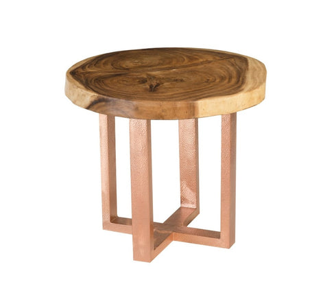 Suar Wood Dining Table Round, Copper X Base