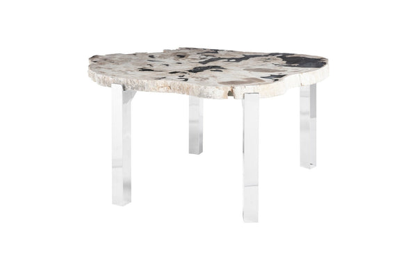 Petrified Wood Dining Table Round, Stainless Steel Legs