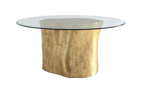 Log Dining Table 60" Glass Top, Gold Leaf