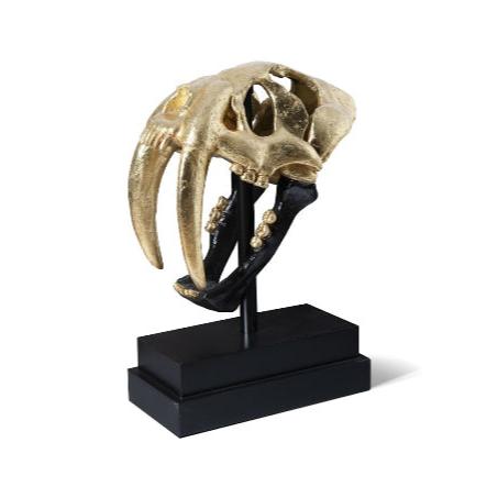 Saber Tooth Tiger Skull Black - Gold Leaf