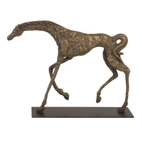 Prancing Horse Sculpture on Black Metal Base Resin - Bronze Finish