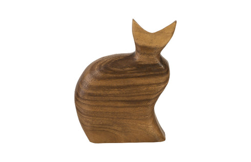 Sitting Cat Sculpture Chamcha Wood, Natural
