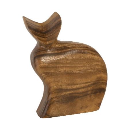 Sitting Cat Sculpture Chamcha Wood, Natural